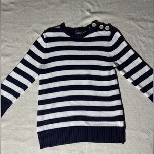 American Living VINTAGE Navy White Stripe Knit Nautical Button Shoulder Sweater